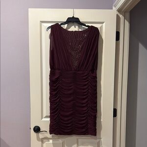 Adrianna Papell Burgundy Ruched Mini Dress